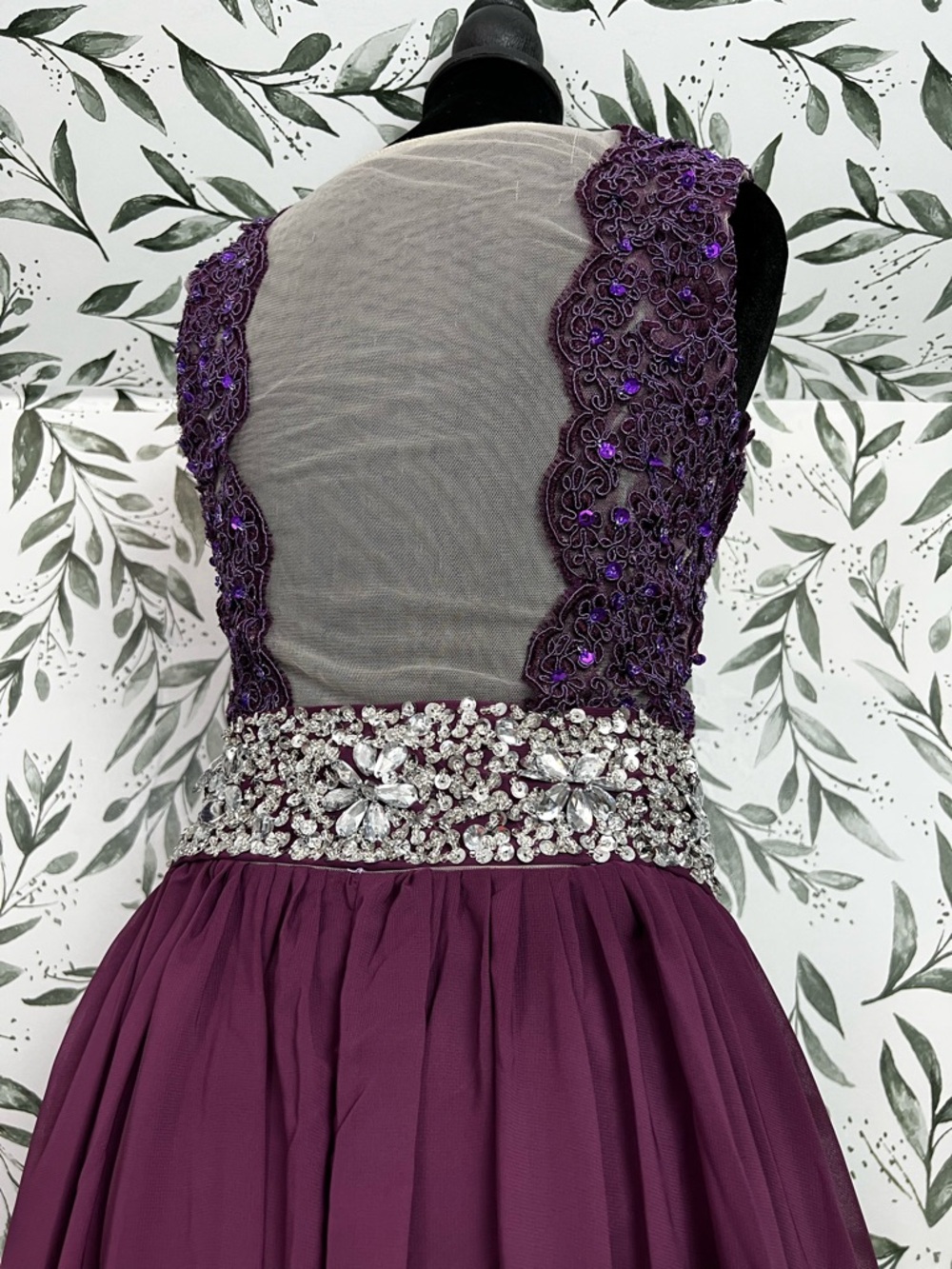 Beaded Rhinestone Chiffon Prom Maxi Purple Sz XS Formal Gown Floor-length NWT #E - Picture 14 of 17